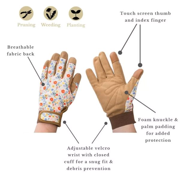 Kent and Stowe Comfort Gloves Cream Meadow Flowers Medium - Image 2