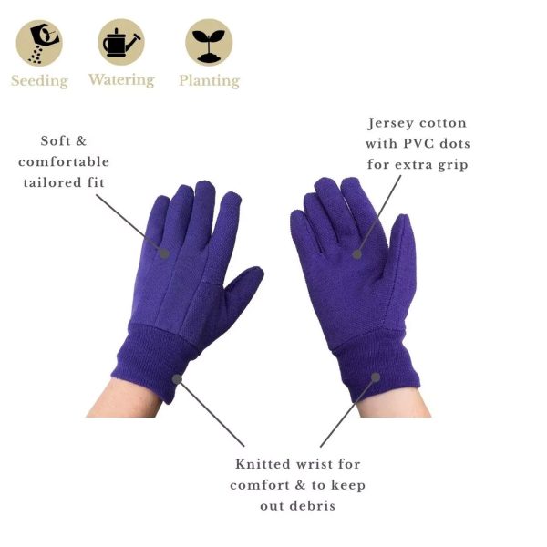 Kent and Stowe Jersey Cotton Grip Gloves Medium Purple - Image 2